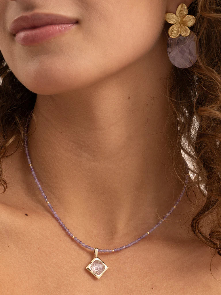 Sparkling Jewels Ketting 2mm Amethist 42cm +2cm NLK04G-G05 Goudkleurig