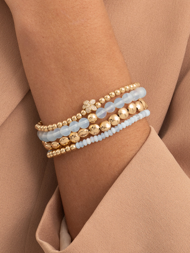 Sparkling Jewels Armband Opaliet 4mm SB-G-4MM-RLI-G14 Zilverkleurig