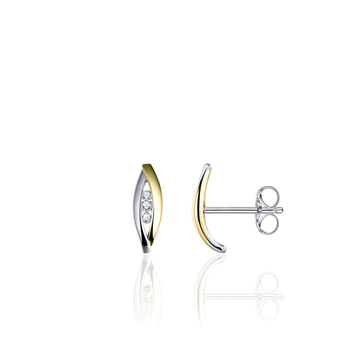 Gisser Oorbellen 14K Bicolor Goud Zirkonia Wit – VBE028