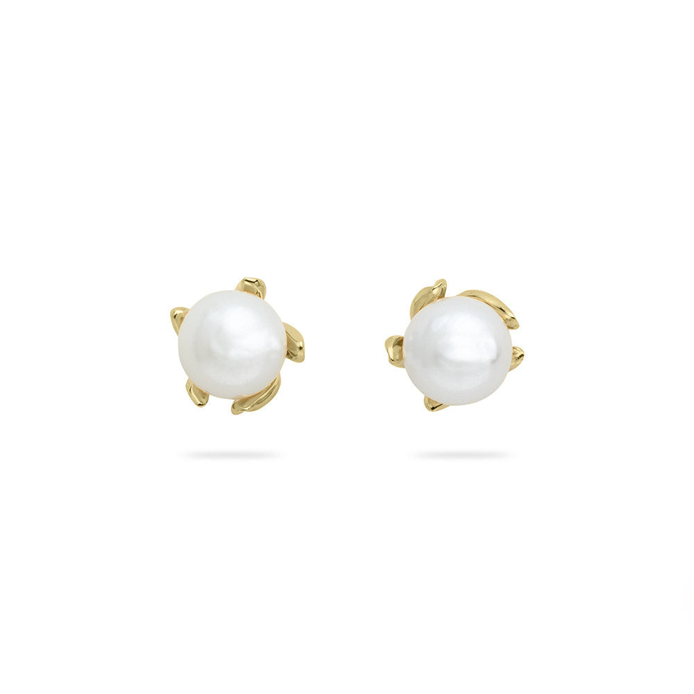Gisser Oorbellen 14K Geelgoud Synthetische parel Wit – VGE044