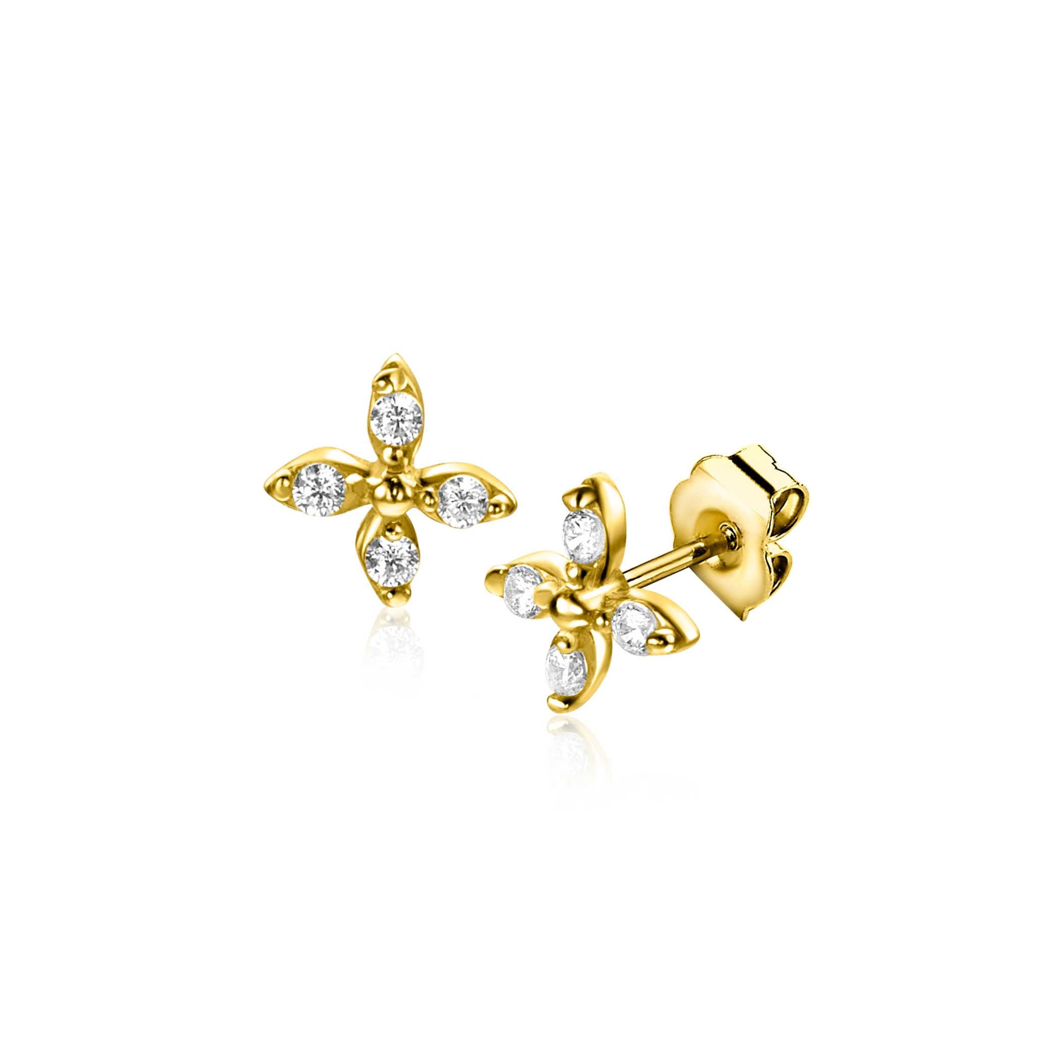 ZINZI 14K Gouden Oorknoppen met Witte Zirkonia ZGO519 oorbellen