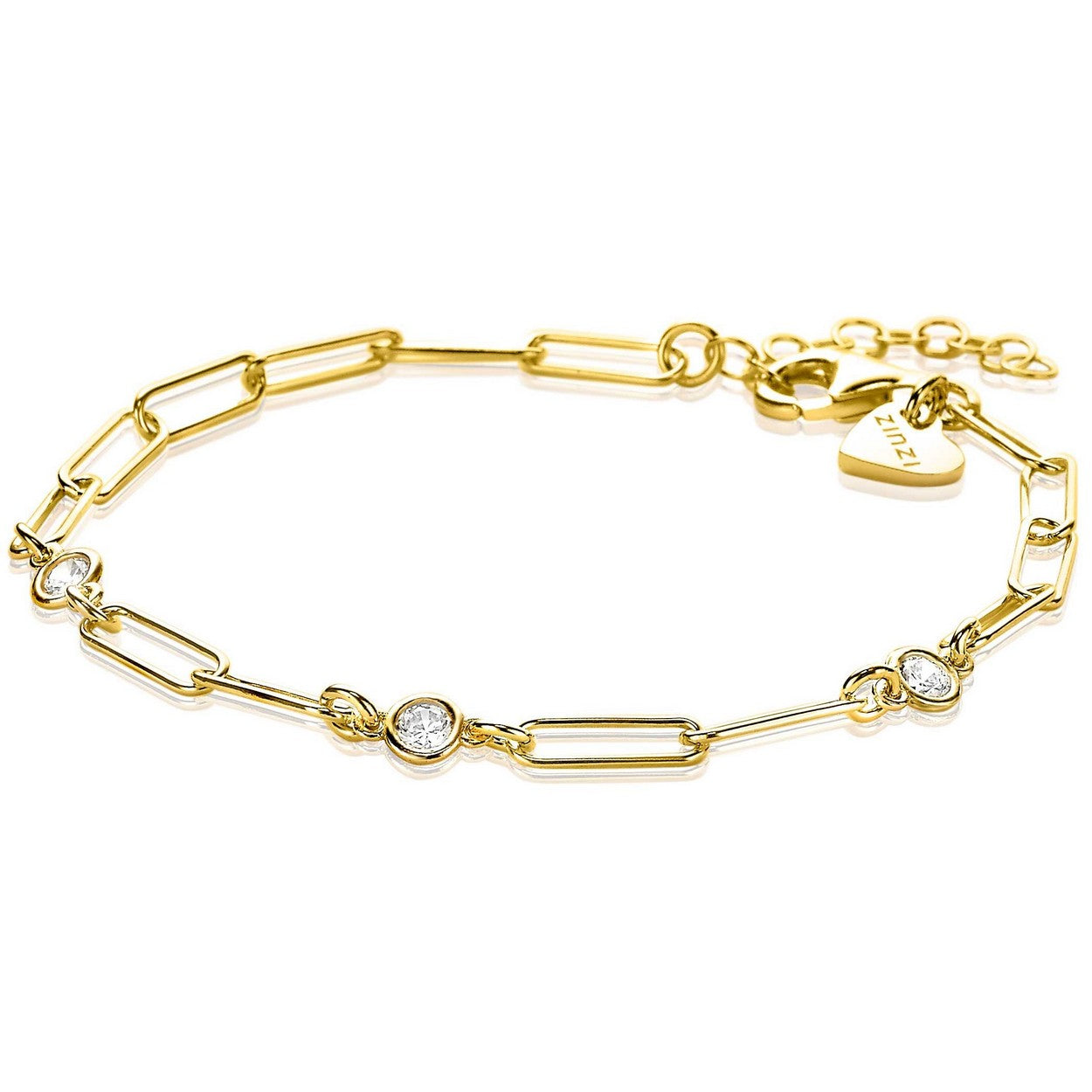 ZINZI zilveren armband 14K geel verguld paperclip schakel met zirconia 17-20 cm ZIA2079Y - PansiteNederland.nl
