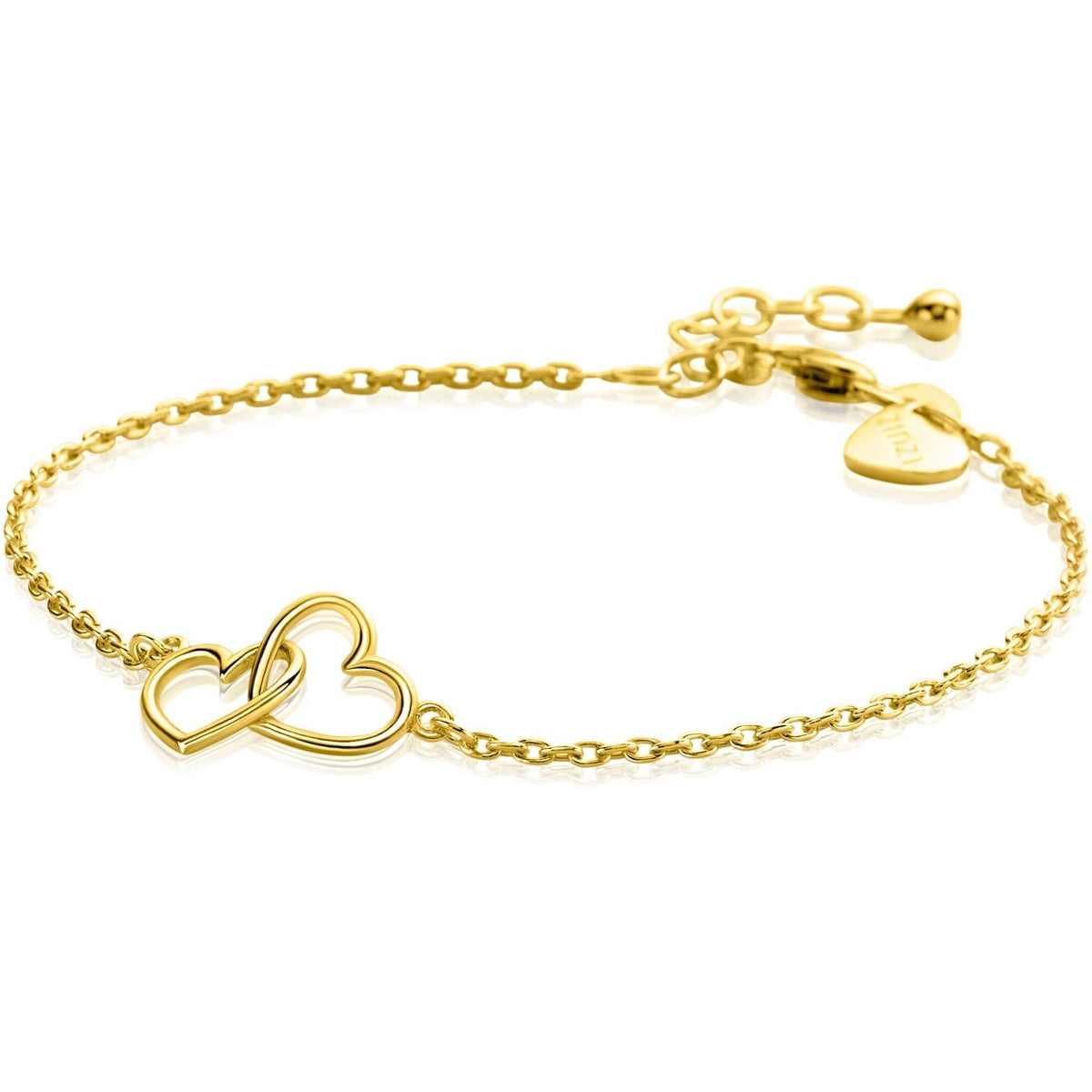 ZINZI gold plated zilveren armband met 2 verbonden hartjes 16,5-19,5cm ZIA2513G - PansiteNederland.nl