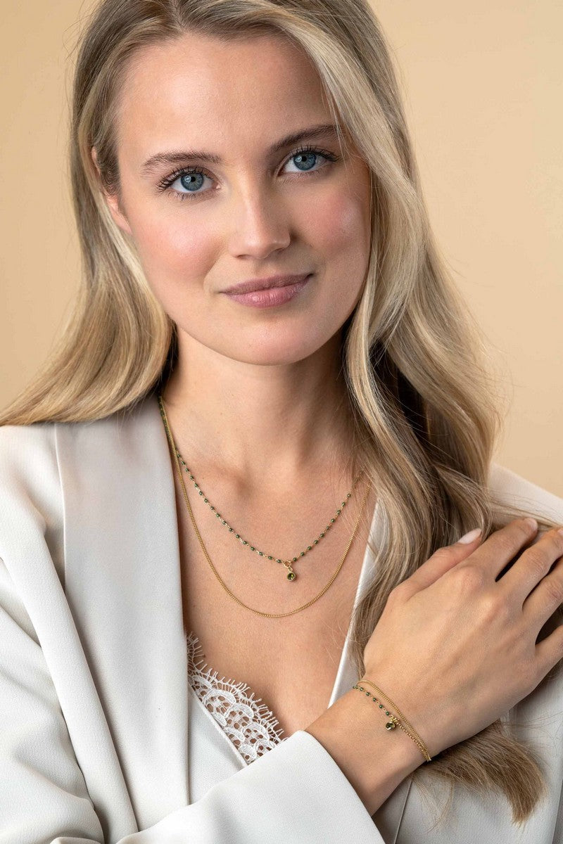 Zinzi Gold Plated 2-in-1 Armband met Groene Emaille Bolletjes en Kleursteen ZIA2528G, exclusief en kwalitatief hoogwaardig. Ontdek nu!