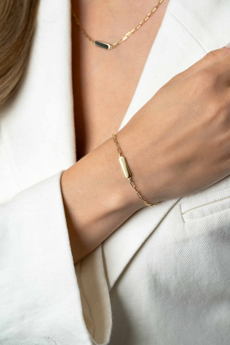 ZINZI gold plated zilveren armband met paperclip-schakels en glanzend rechthoekig plaatje om te graveren 16,5-19,5cm ZIA2530G - PansiteNederland.nl
