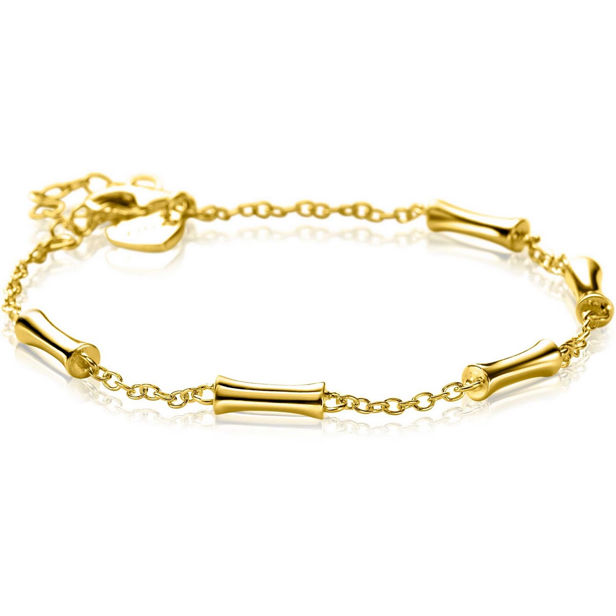 ZINZI gold plated zilveren schakel armband met vijf gladde bamboe vormen 17-20cm ZIA2577G - PansiteNederland.nl