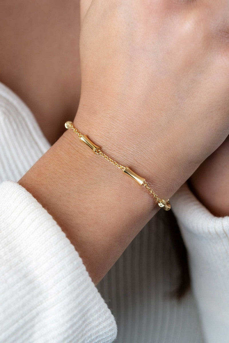 ZINZI gold plated zilveren schakel armband met vijf gladde bamboe vormen 17-20cm ZIA2577G - PansiteNederland.nl
