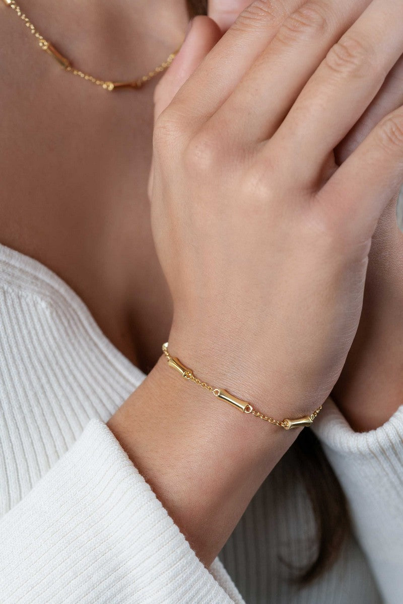 ZINZI gold plated zilveren schakel armband met vijf gladde bamboe vormen 17-20cm ZIA2577G - PansiteNederland.nl