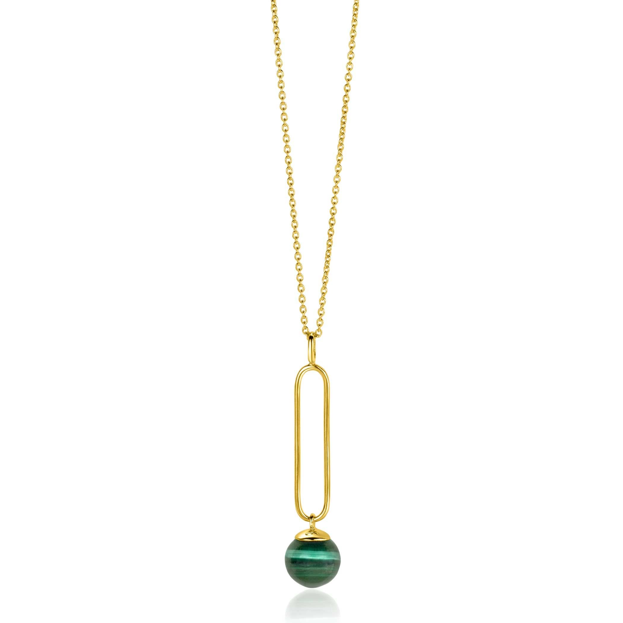 ZINZI Verguld Zilveren Ketting met Groene Malachiet - ZIC2420