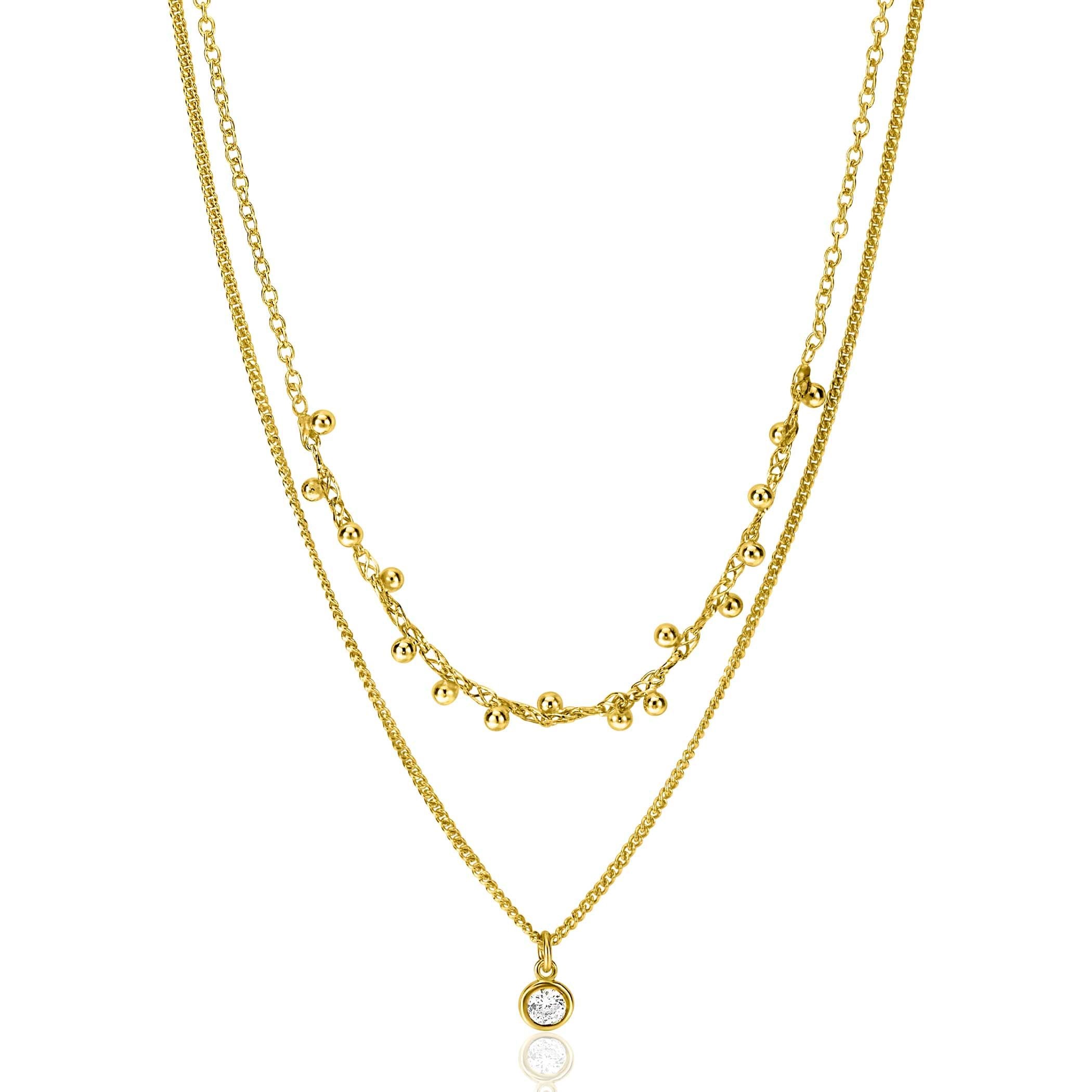 ZINZI Verguld Zilveren Ketting met Witte Zirkonia - ZIC2520Y