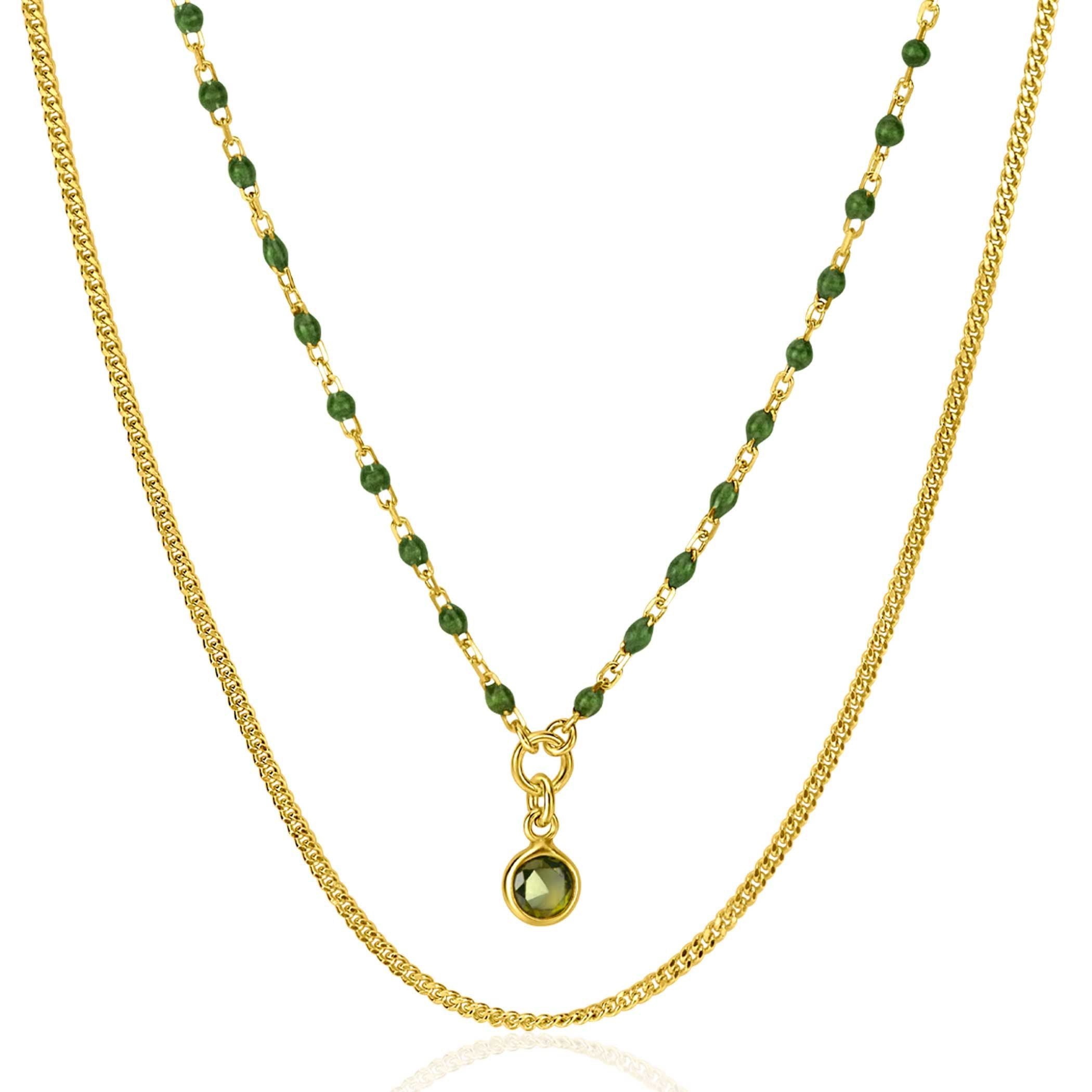 ZINZI Verguld Zilveren Ketting met Groene Kleursteen - ZIC2528G