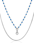 ZINZI zilveren multilook ketting met gourmet en blauwe bolletjes schakels en zirkonia 42-45cm ZIC2529 - PansiteNederland.nl