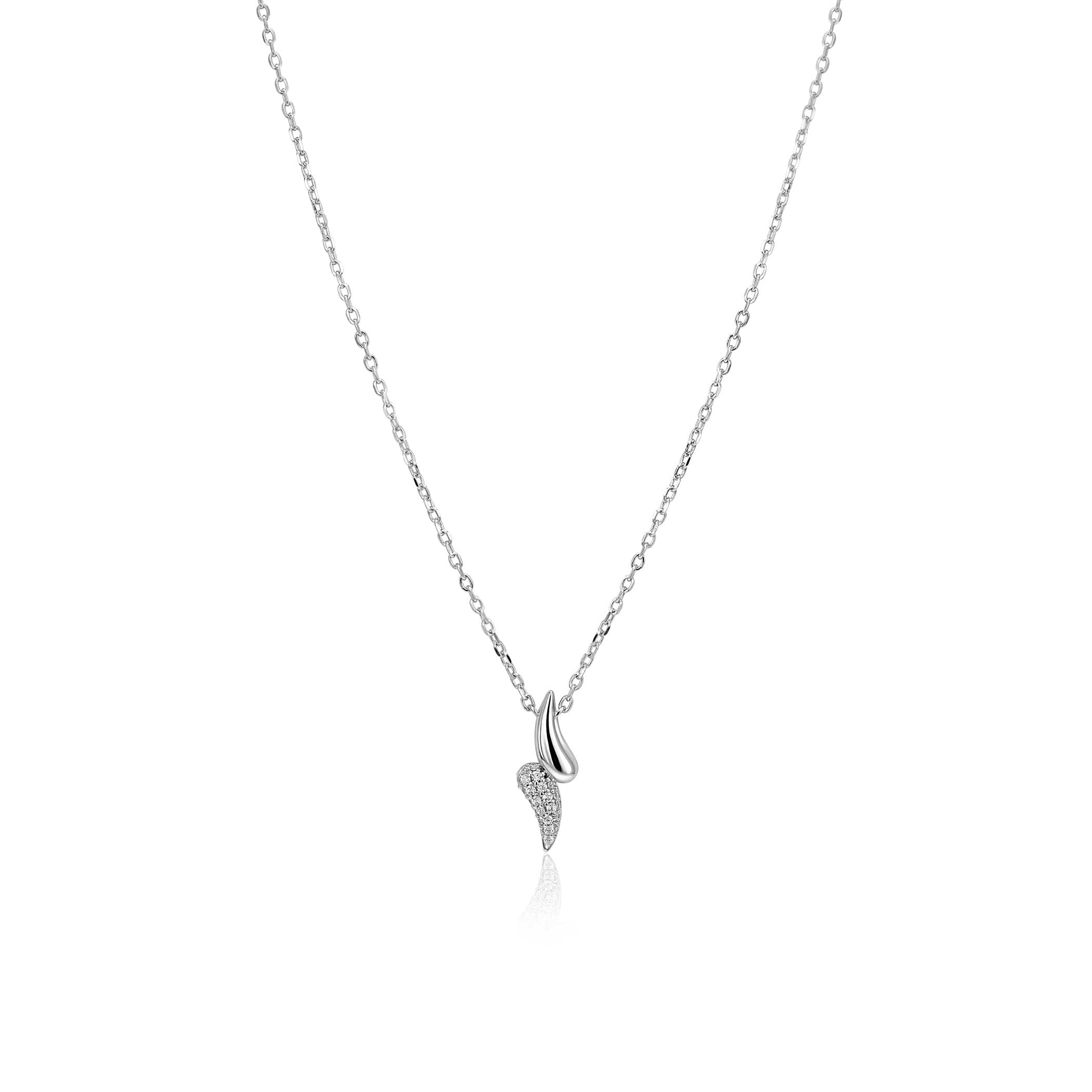 ZINZI zilveren schakelkettinkje druppelvorm hanger bezet met witte zirkonia's 40-45cm halsketting - ZIC2681