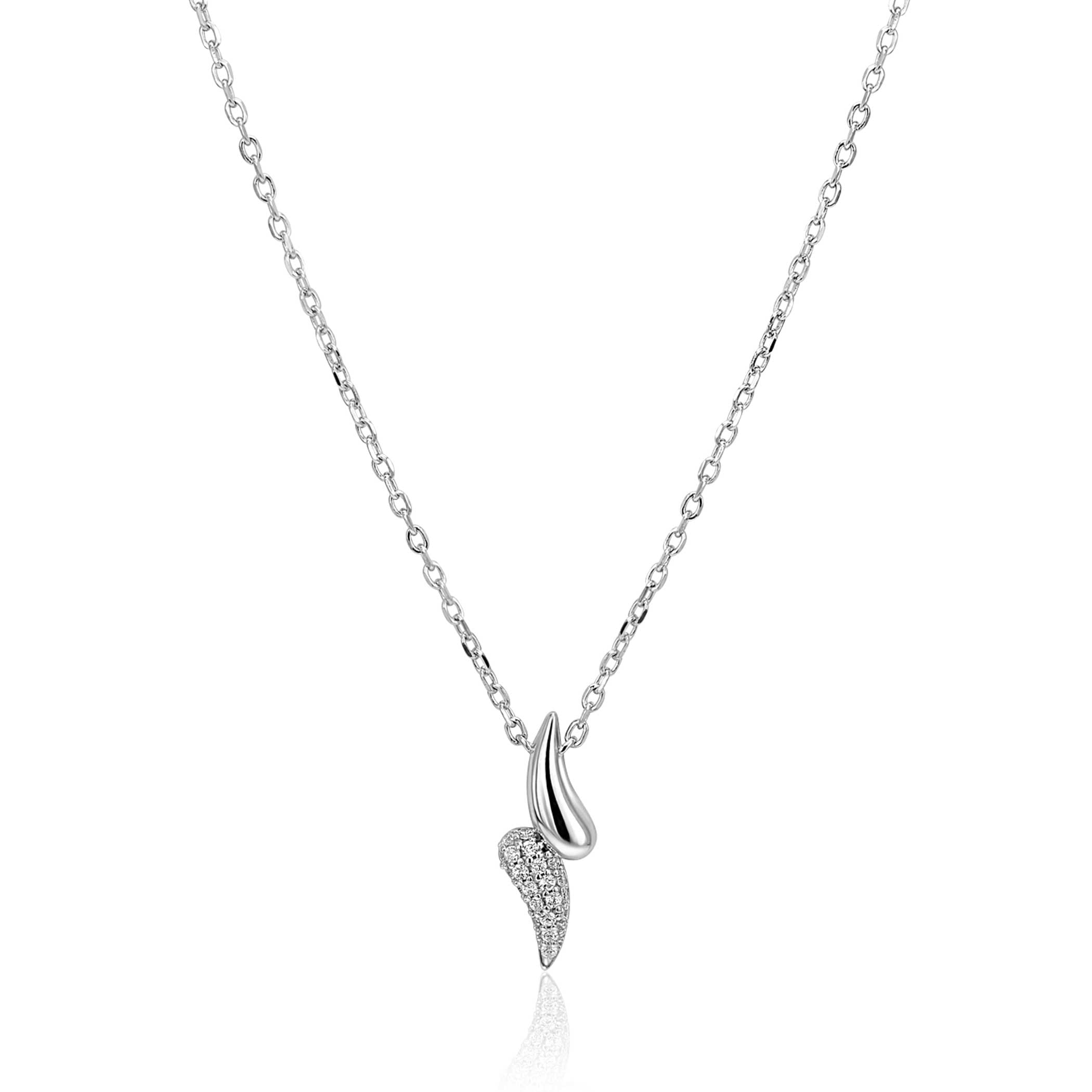 ZINZI zilveren schakelkettinkje druppelvorm hanger bezet met witte zirkonia's 40-45cm halsketting - ZIC2681