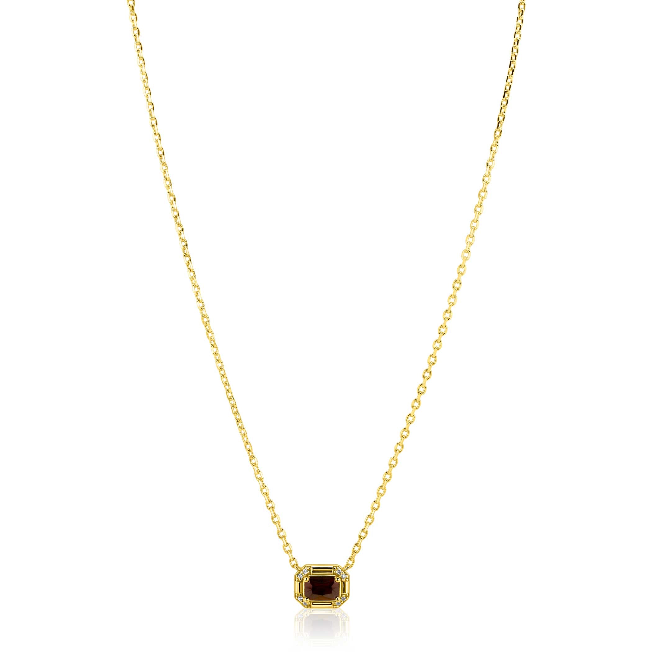 ZINZI Verguld Zilveren Ketting met Bruine Zirkonia - ZIC2803