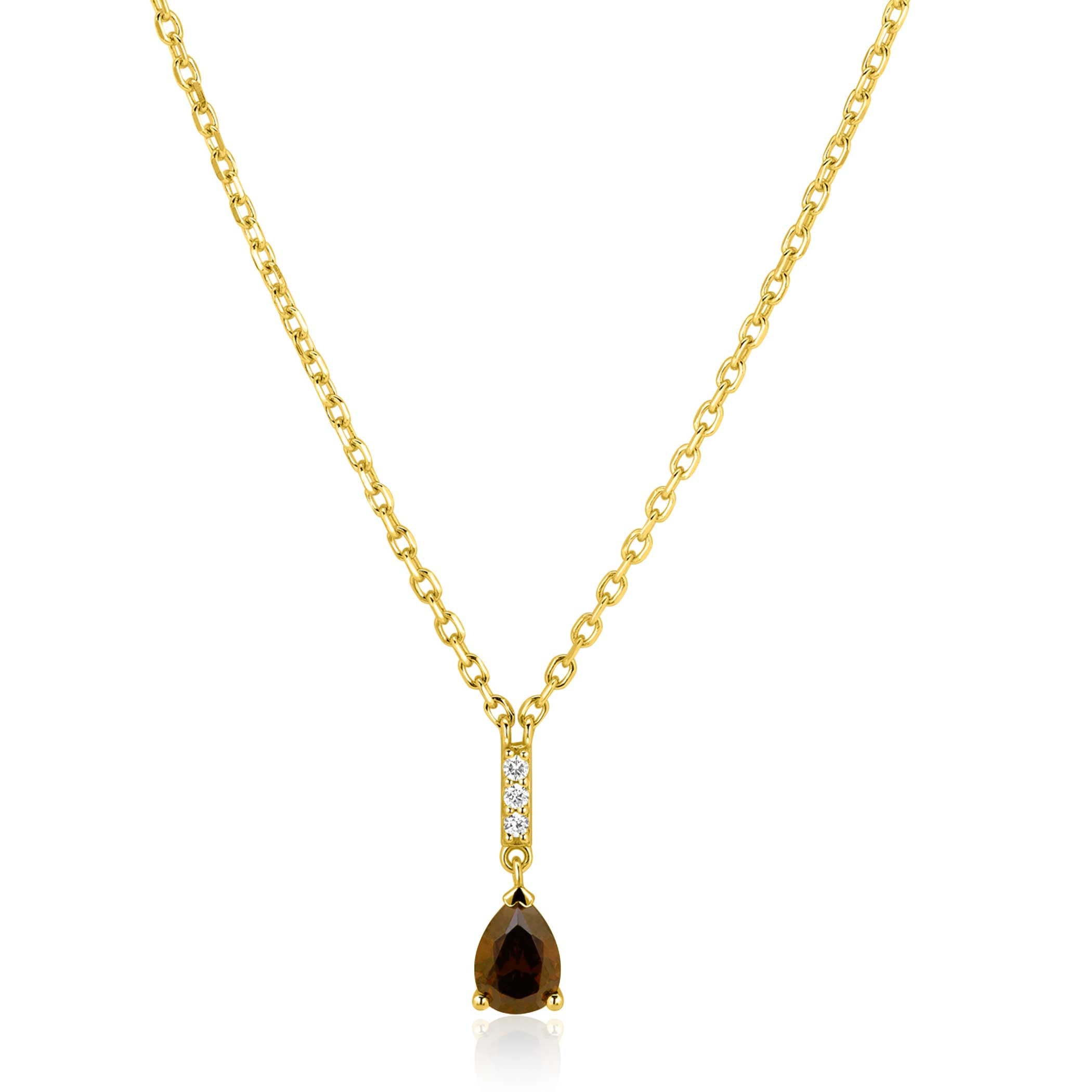 ZINZI Verguld Zilveren Ketting met Bruine Zirkonia - ZIC2804