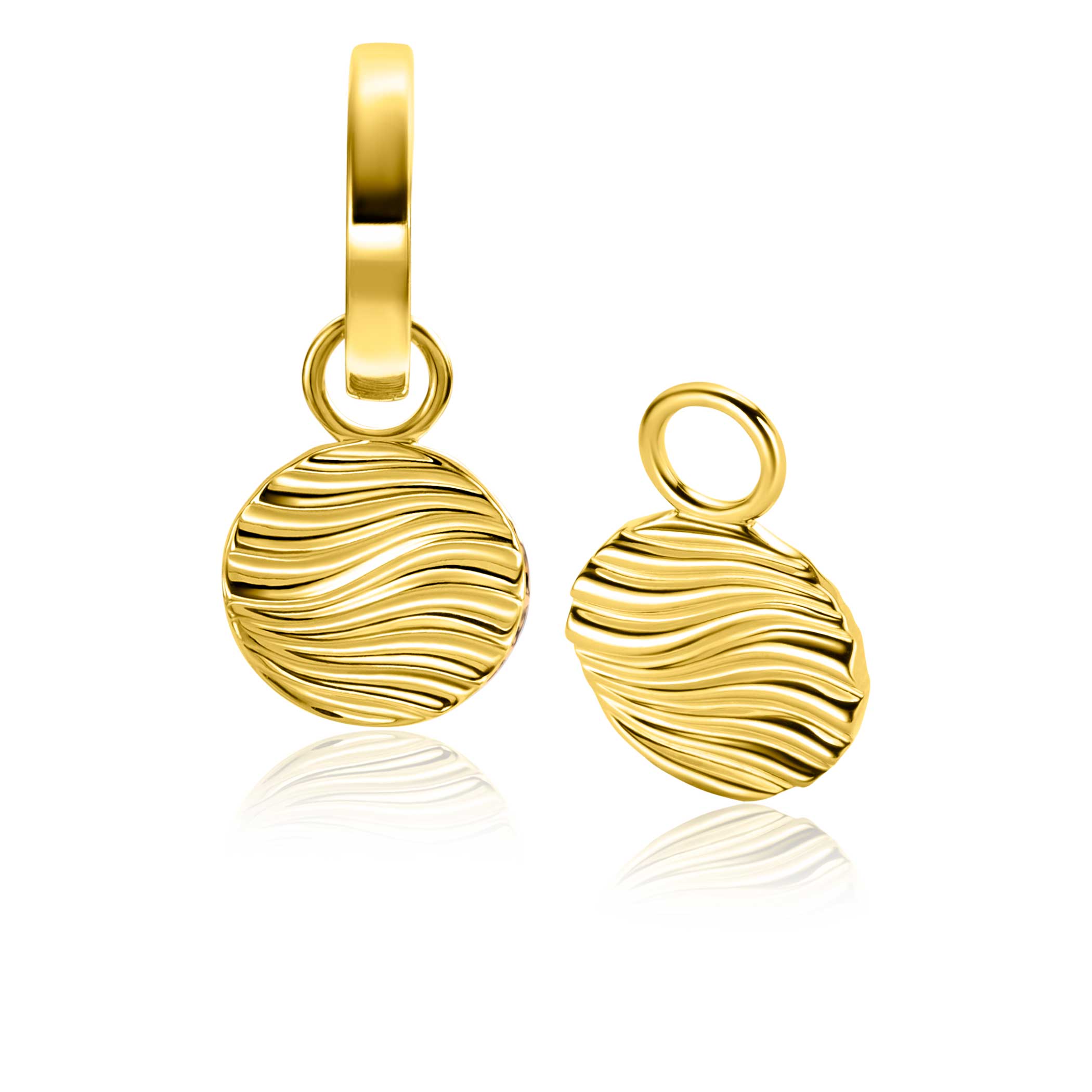 ZINZI gold plated zilveren oorbedels rond met sierlijke golven als bewerking ZICH2450 - 12mm (zonder Oorbedels)