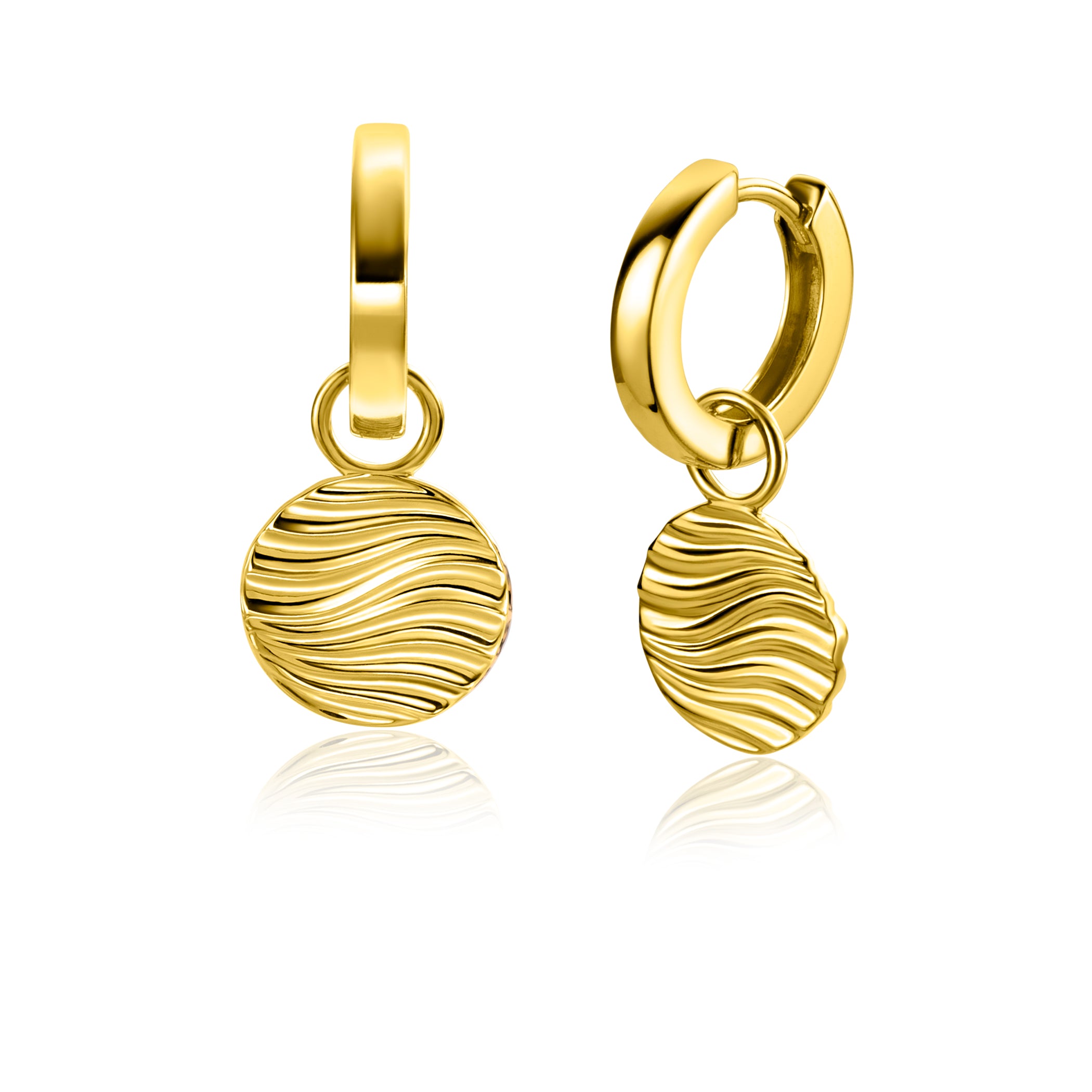 ZINZI gold plated zilveren oorbedels rond met sierlijke golven als bewerking ZICH2450 - 12mm (zonder Oorbedels)