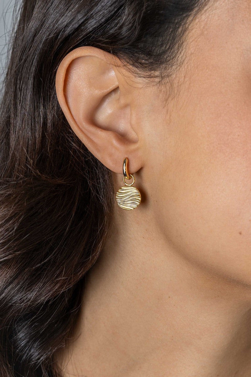 ZINZI gold plated zilveren oorbedels rond met sierlijke golven als bewerking ZICH2450 - 12mm (zonder Oorbedels)