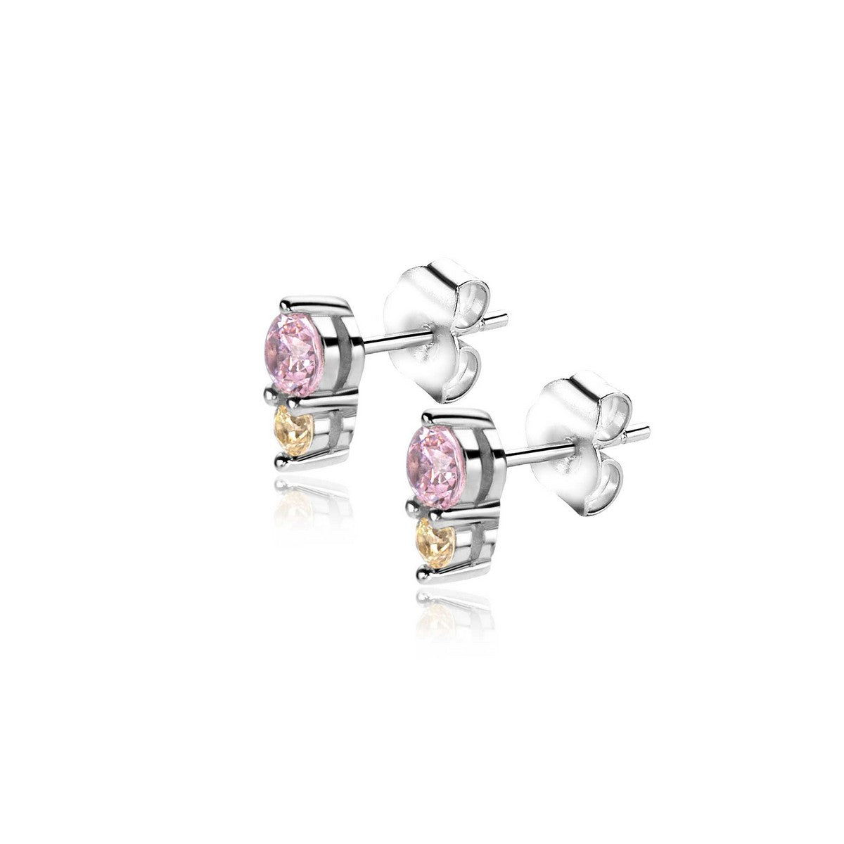 ZINZI Zilveren Oorknoppen met Roze, Champgne Zirkonia - ZIO2501