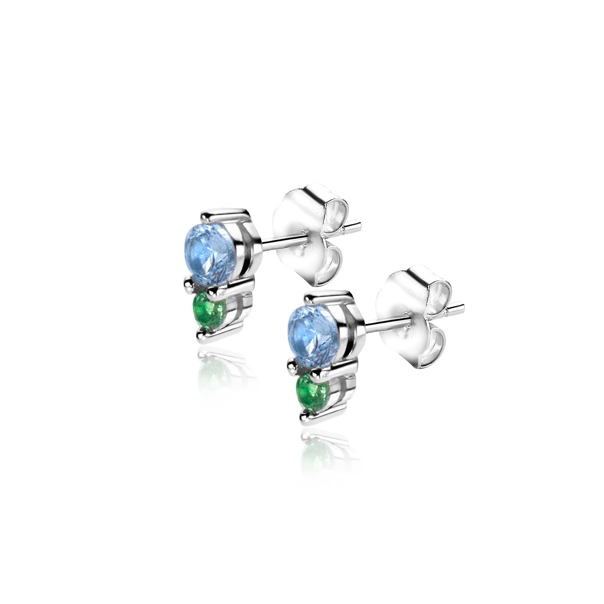 ZINZI Zilveren Oorknoppen met Blauw, Groen Zirkonia oorringen - ZIO2502