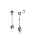 ZINZI zilveren oorstekers met schakelkettinkje en druppelvormige paarse kleursteen en witte zirkonia's ZIO2561 - 25mm - PansiteNederland.nl