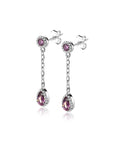 ZINZI zilveren oorstekers met schakelkettinkje en druppelvormige paarse kleursteen en witte zirkonia's ZIO2561 - 25mm - PansiteNederland.nl