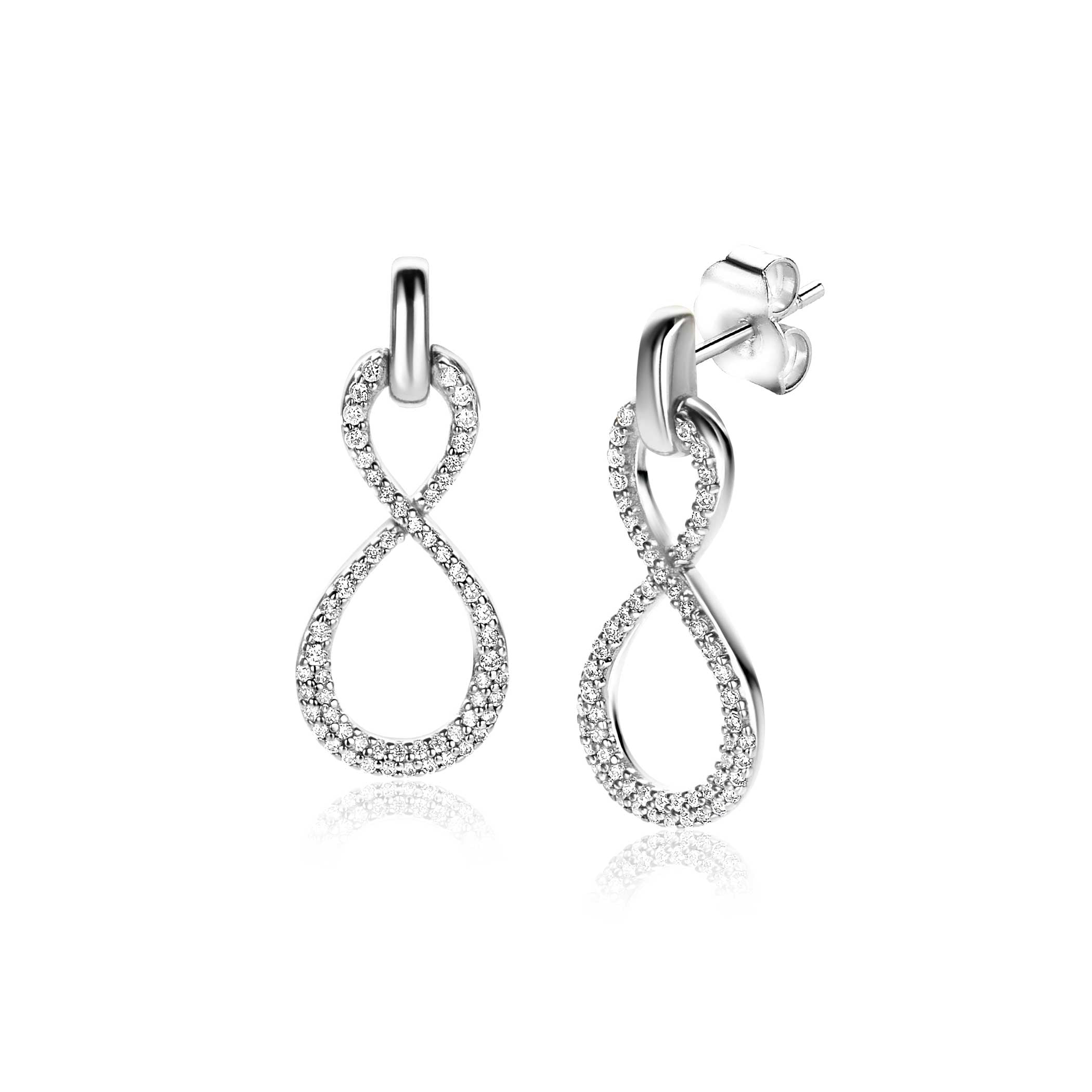 ZINZI Zilveren Oorknoppen met Witte Zirkonia oorhangers - ZIO2570