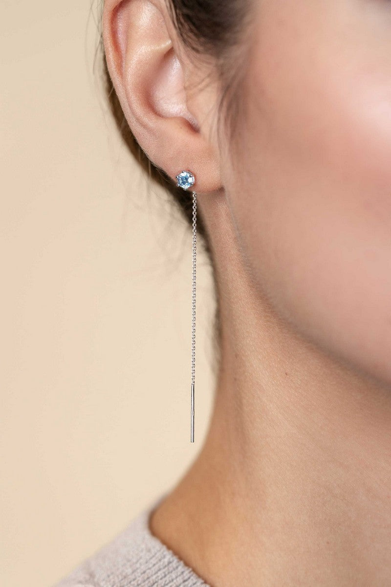 ZINZI zilveren doortrek oorbellen met chatonzetting 5mm witte zirkonia en sierlijk kettinkje ZIO2576 - 80mm oorhangers