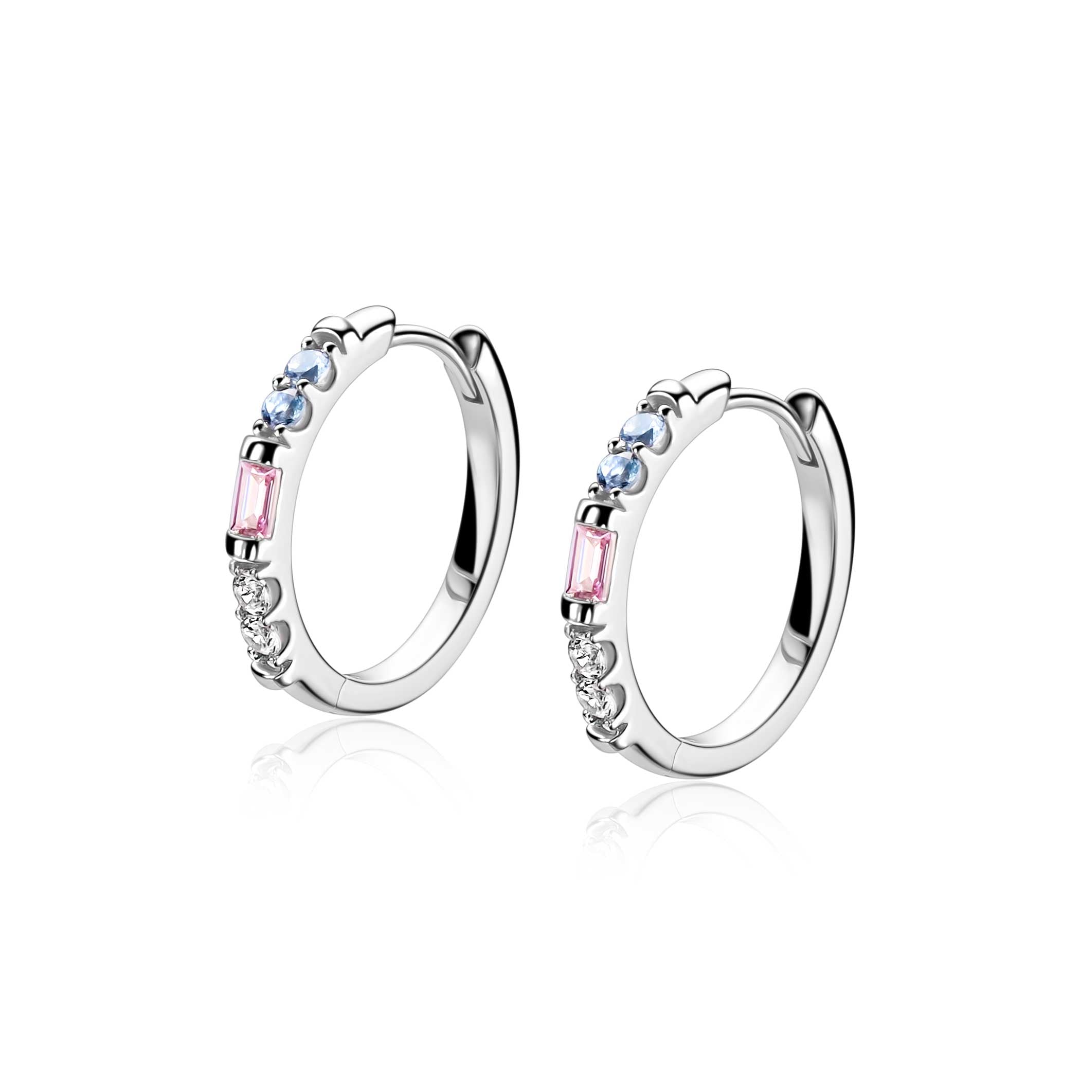 ZINZI Zilveren Oorbellen 19 mm Kleurstenen Wit Roze Blauw