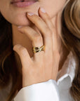 Zinzi gold plated zilveren brede cross-over ring glad wit ZIR1790Y - PansiteNederland.nl