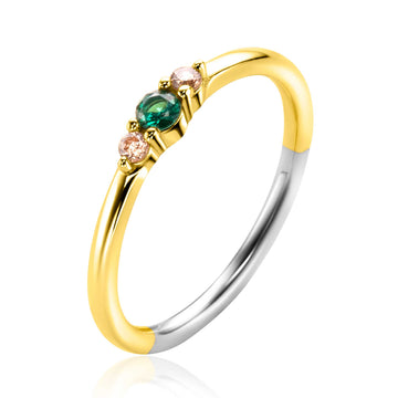 Zinzi Gold Plated Zilveren Ring met Groene en Champagne-kleurige Zirkonia's - ZIR2562, exclusief en kwalitatief hoogwaardig. Ontdek nu!