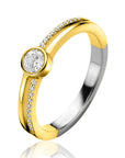 ZINZI gold plated zilveren multilook ring met ronde kastzetting van 5mm en twee banen. Bezet met witte zirkonia's ZIR2625 - PansiteNederland.nl