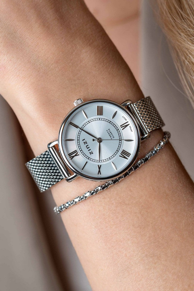 ZINZI Twenty horloge met zilverkleurige wijzerplaat, stalen kast 34mm en stalen meshband ZIW2002 - PansiteNederland.nl