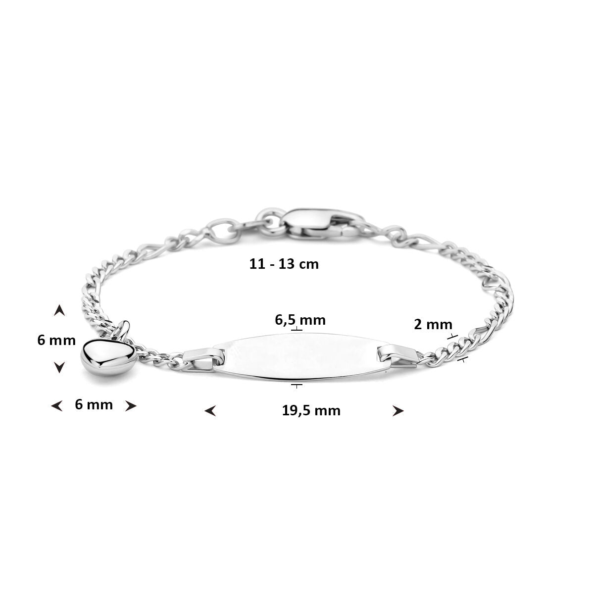 Fantasy Collection Graveerarmband hartje 11 - 13 cm zilver