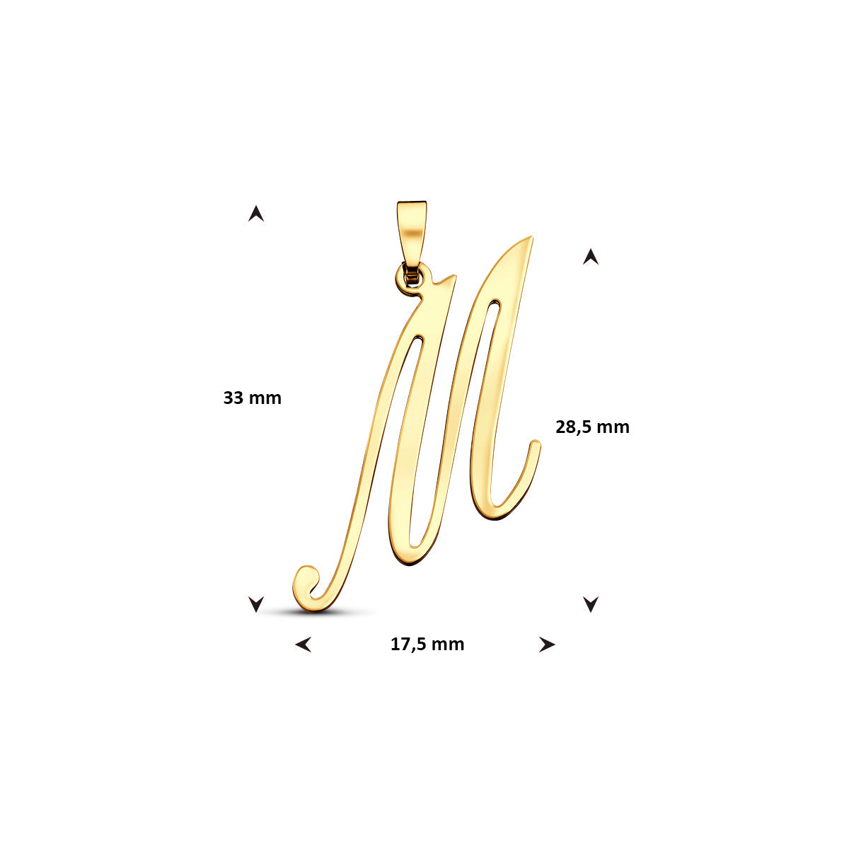 Hanger sierletter M 28,5 mm 14K geelgoud #Letter_M