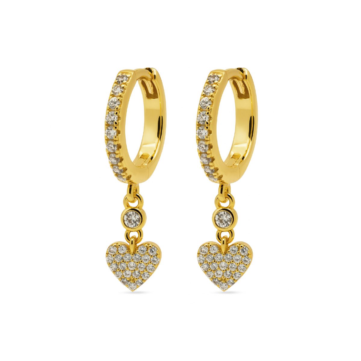 Karma Hinged Hoops Zirconia Hanging Heart FREYA A193GP oorbellen