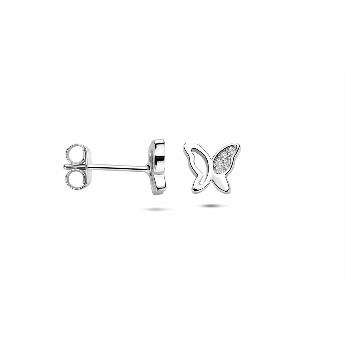 Zilveren gerhodineerde oorknoppen vlinder zirkonia 6,5 mm - 1341350