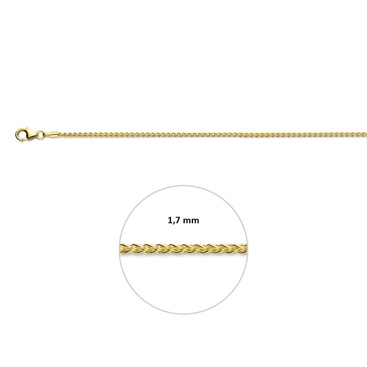 Vossestaart rond 1,7 mm 14K geelgoud