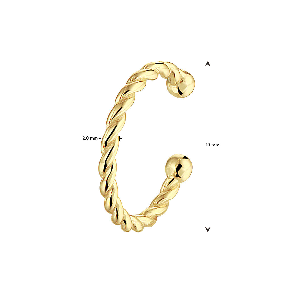 Fantasy Collection Earcuff gedraaid 13 mm 1 micron zilver verguld oorbellen