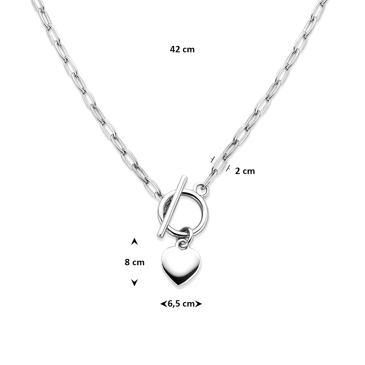 Fantasy Collection Collier hartje kapittelslot 42 cm zilver gerhodineerd