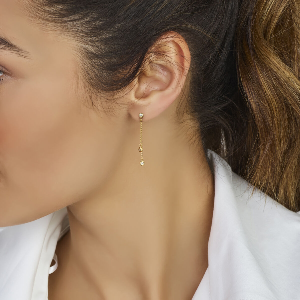 14K geelgouden oorhangers zirkonia 35 mm - 4034365