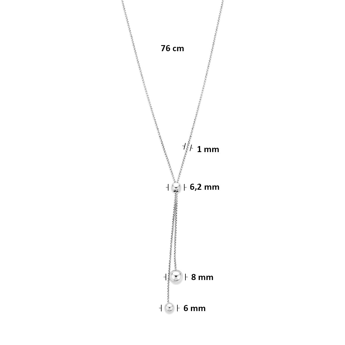 Fantasy Collection Y-collier bolletjes 76 cm zilver gerhodineerd