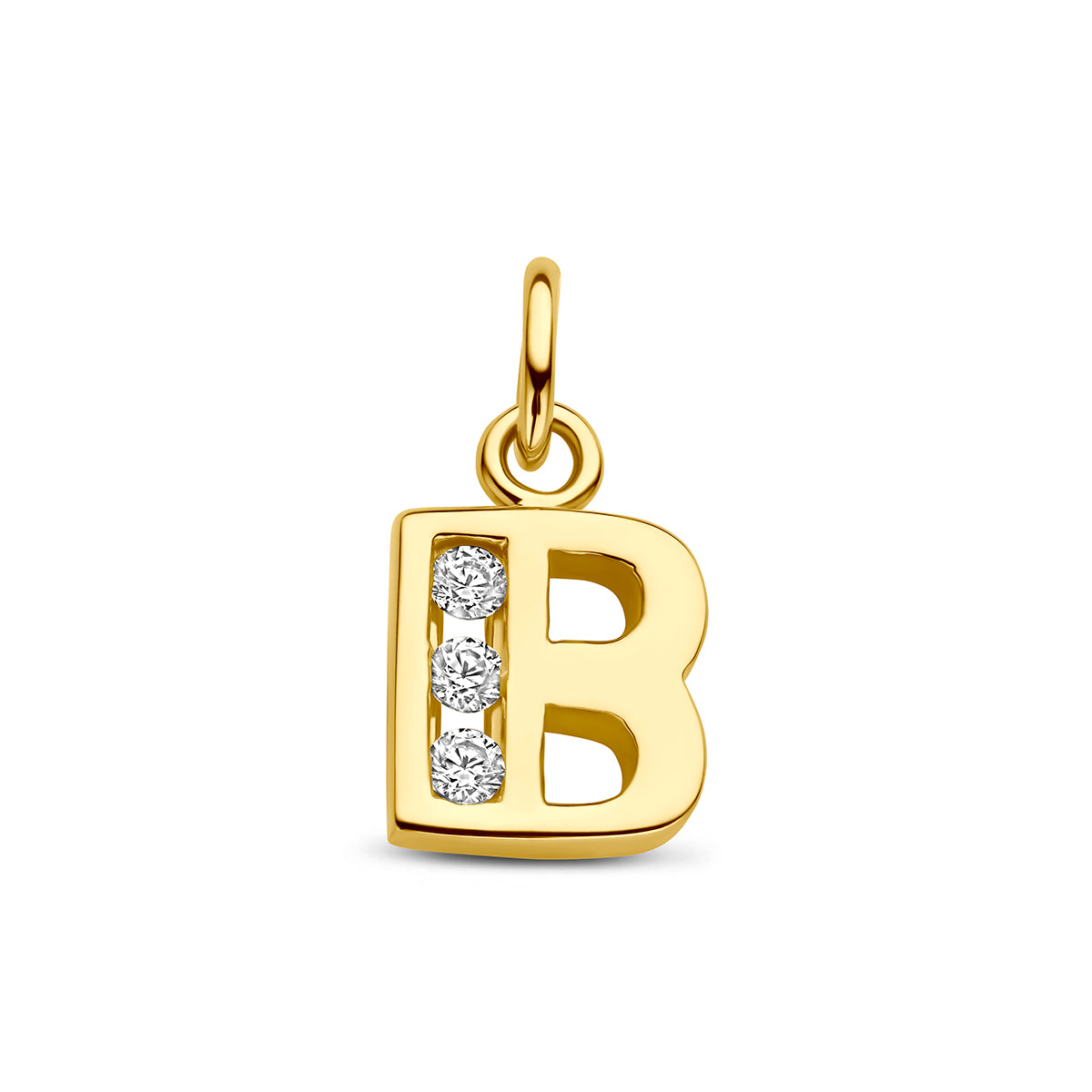 Hanger letter B zirkonia 9,5 mm 14K geelgoud #Letter_B