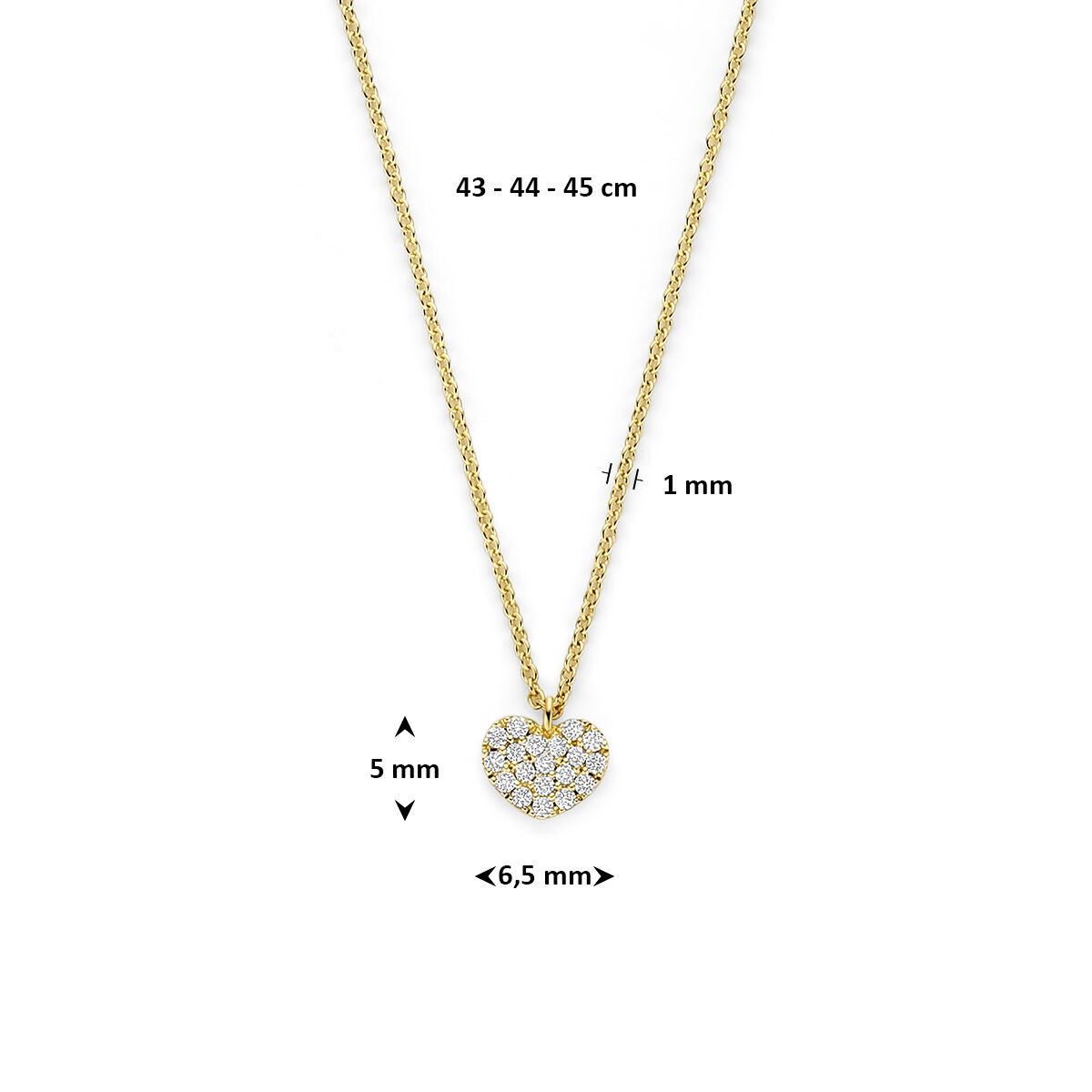 Fantasy Collection Collier hartje diamant 0.09ct h si 43 - 44 - 45 cm 14K geelgoud