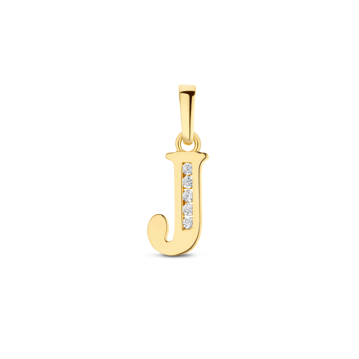 Hanger letter J zirkonia 14 mm 14K geelgoud #Letter_J