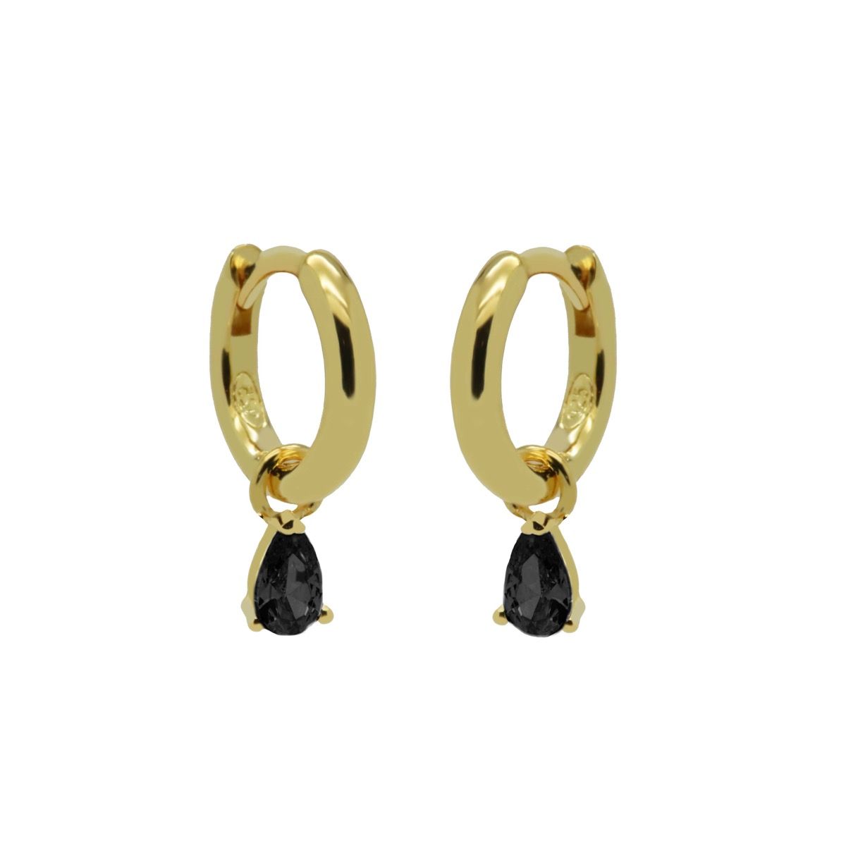 Karma Hinged Hoops Symbols Hanging Drop Zirconia BLACK Goldplated - A60GP_BL oorbellen