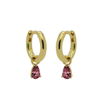 Karma Hinged Hoops Symbols Hanging Drop Zirconia WINE RED Goldplated - A60GP_WR oorbellen
