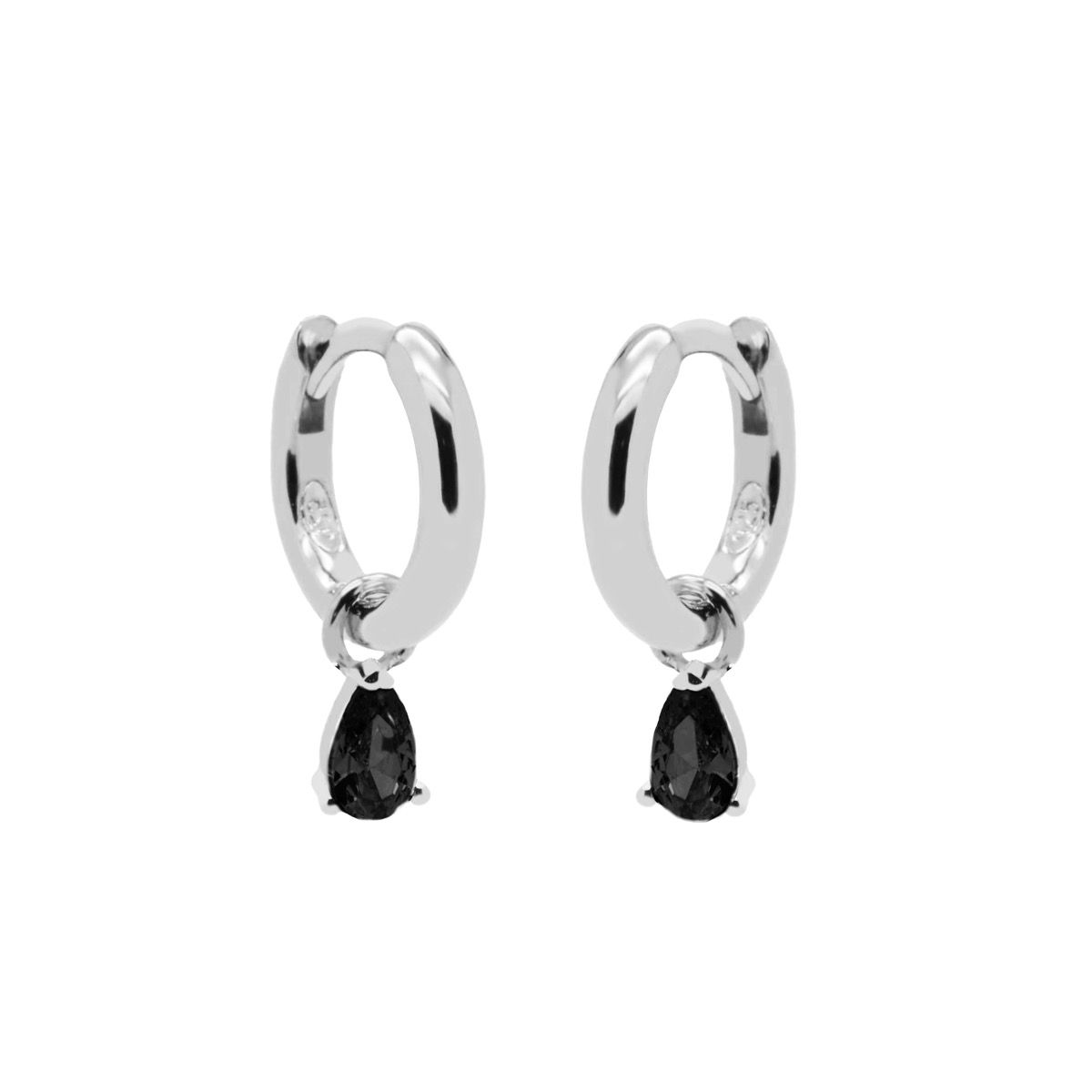 Karma Hinged Hoops Symbols Hanging Drop Zirconia BLACK Silver - A60S_BL oorbellen