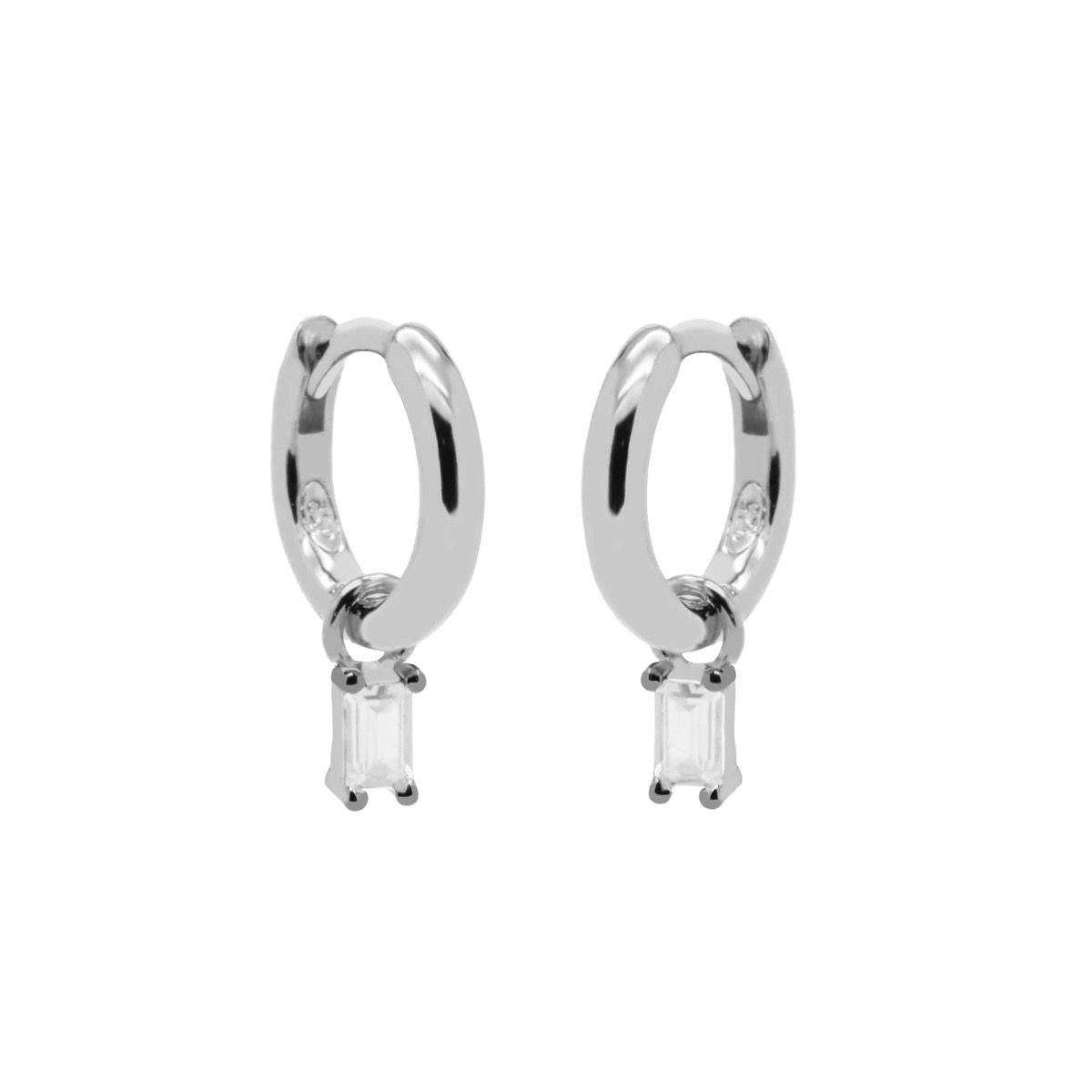 Karma Hinged Hoops Zirconia Clear Square Baguette A61S oorbellen